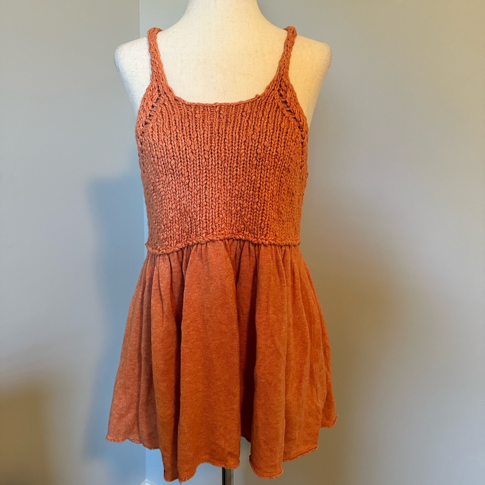 Sz S Free People rust crochet sleeveless top tunic style